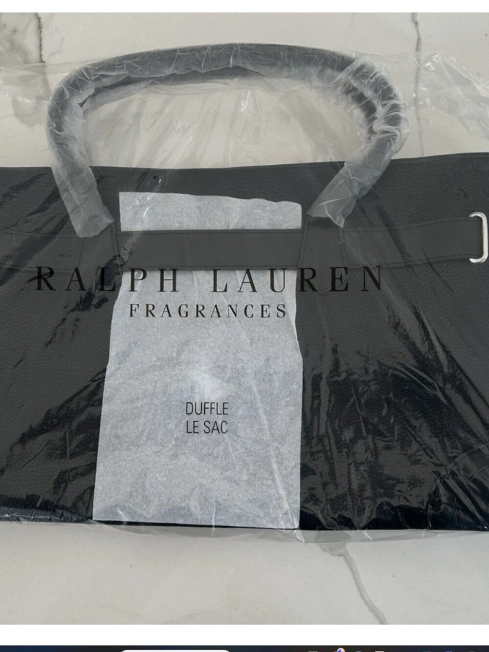 Ralph Lauren Fragrances Duffle Black Faux Leather Travel Shoulder Gym Bag New - Picture 12 of 13